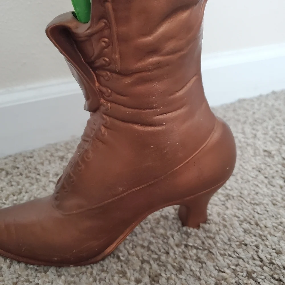 Vintage Antique Bronze Copper Heeled Cowboy Boot Vase Decor - Picture 3 of 9